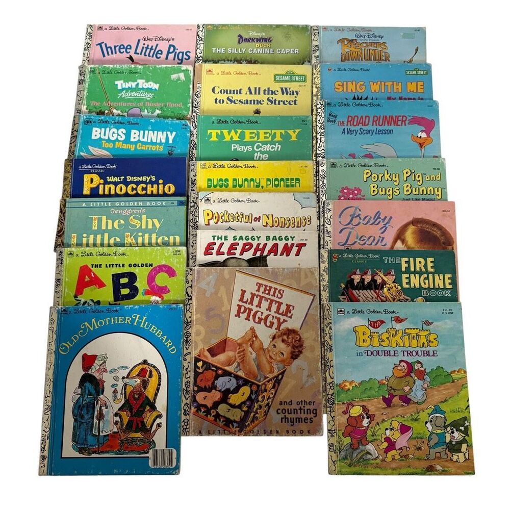 Vintage Little Golden Book Lot of 21: 1940s - 1990s Old Mother Hubbard Sesame St